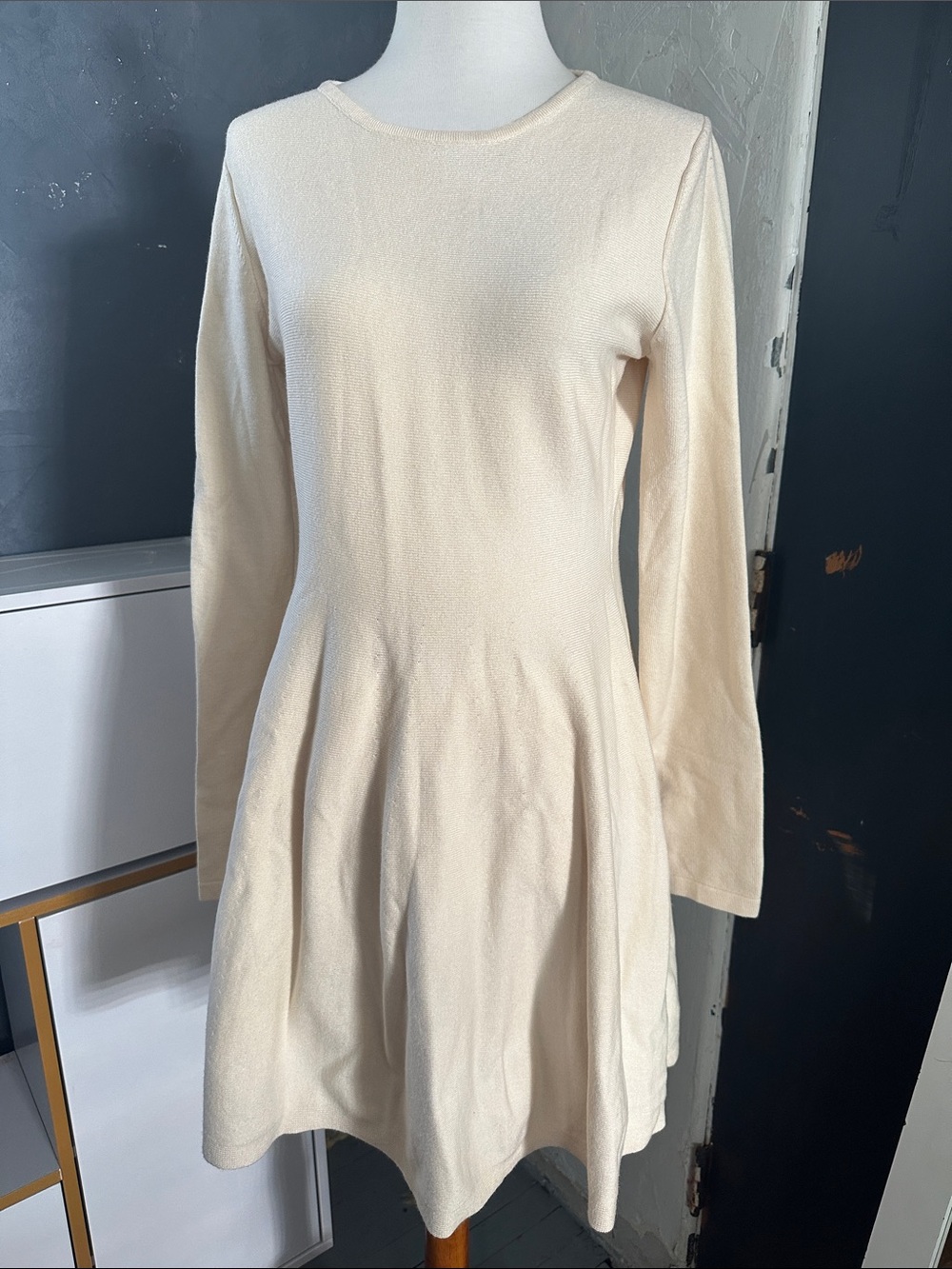 Commense Cream Long-Sleeve Fit & Flare Dress Large